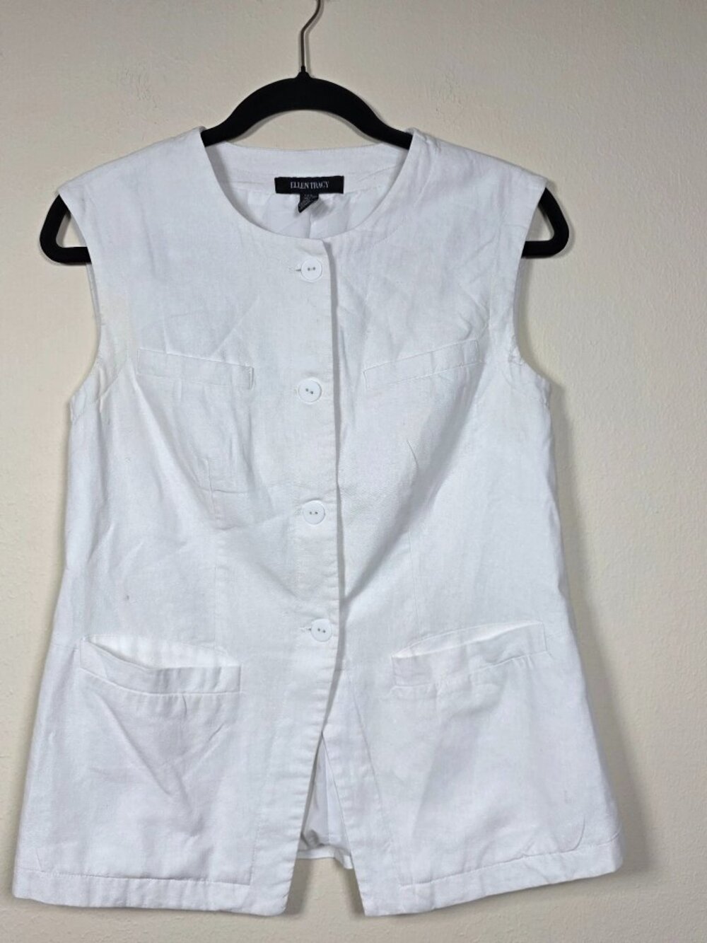 EEllen Tracy women’s linen vest with welt pockets Size Small